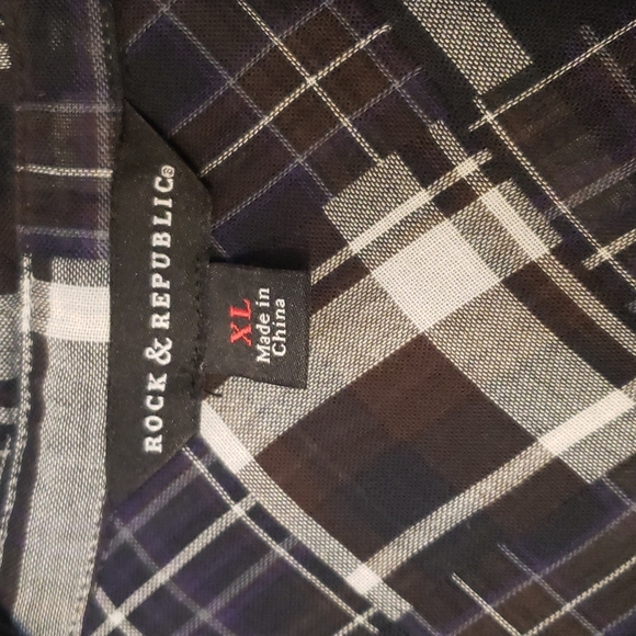 Rock & Republic Plaid Short Sleeve Button Down111 Top Shirt XL - Picture 5 of 5